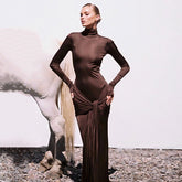 Half High Collar Long Sleeves Tight Dress